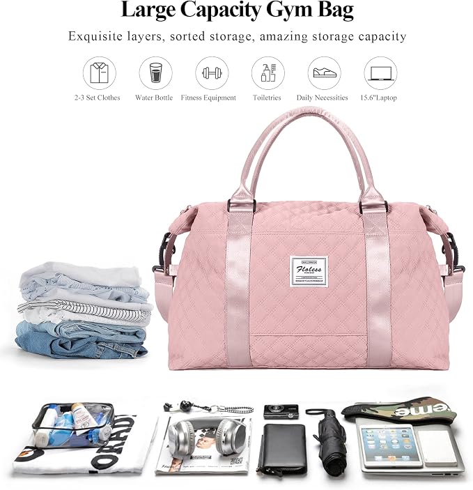 Travel Duffel Bag, Carry On Overnight Weekender Bags for Women | Travel Bag with Wet Pocket & Trolley Sleeve, For Spirit Airlines 18x14x8 Personal Item Bag - Image 3