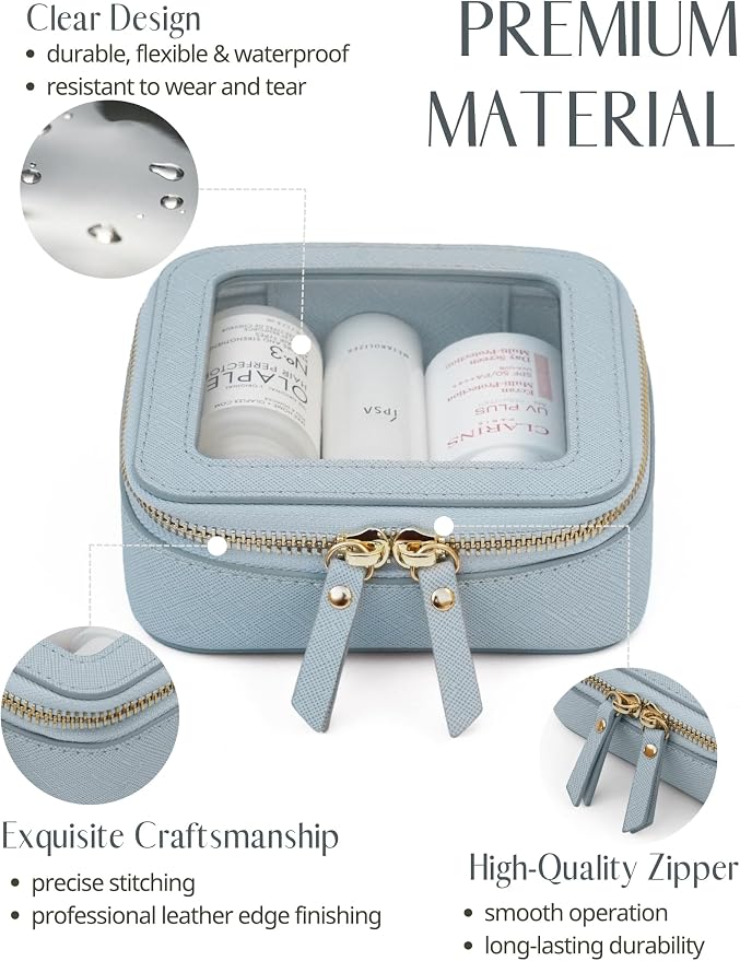 Popvibe Clear Makeup Bag Travel Cosmetic Case Transparent Toiletry Bag with Zipper, Portable Make Up Organizer Traveling Compact Car Bag for Essentials, Light Blue, Mini - Image 4