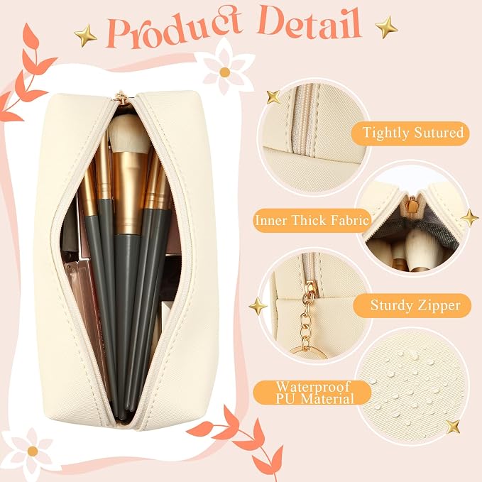 Chunful 24 Pcs Preppy Makeup Bag PU Leather Cosmetic Bag Bulk Makeup Plain Pouch Waterproof Toiletry Purse for Women Traveling Preppy Pencil Case Valentine's Day Gifts(Beige) - Image 3