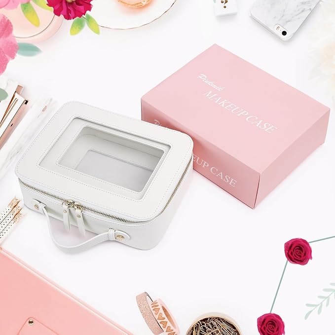 Pinkmik Clear Makeup Bag for Women Waterproof Travel Cosmetics and Toiletries Case Portable Makeup Oaganizer Bag Clear Car Bag with Zipper (White, M+L) - Image 8