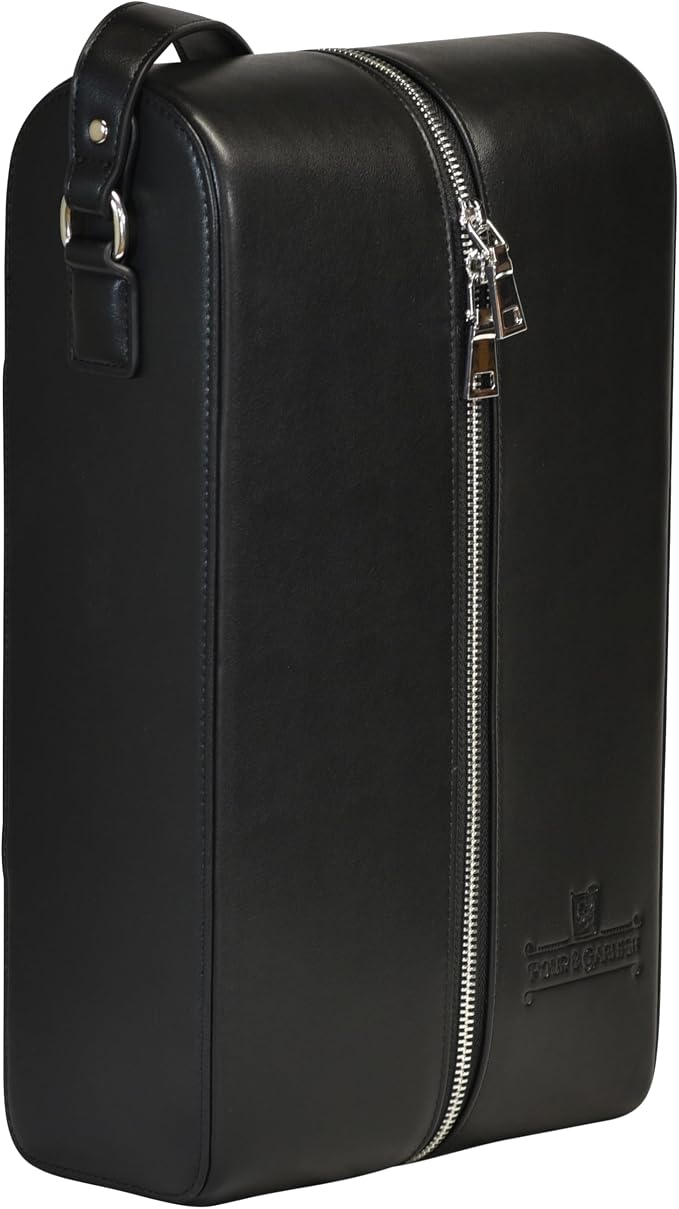 POUR & GARNISH Bourbon, Whiskey & Wine Double Bottle Travel Bag – Vegan Leather Spirits Carrier with 4 Stainless Steel Insulated Glasses & Gift Pouch – Luxury Barware Gift - Image 4