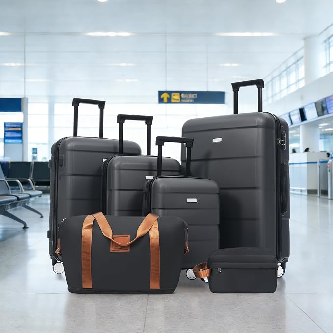 6 Piece Luggage Set Hard Shell - Charcoal Traveling Suitcases with Spinner Wheels and Duffel Bags for Family Travel, Durable Carry On Luggage Sets with Lock for Women and Men - Image 9