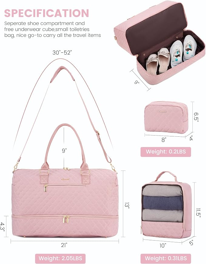 LOVEVOOK Travel Duffle Bag for Women, Weekender Overnight Bag with Shoe Compartment, Carry on Bag with Toiletry Bag, Gym Duffel Bag with Wet Pocket, Hospital Bags for Labor and Delivery 3 Pcs Set - Image 2