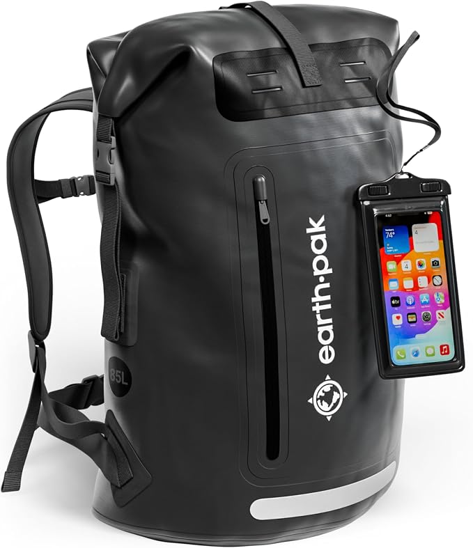 Earth Pak Waterproof Backpack - Heavy Duty Hiking Backpack - Roll-Top Closure Bag - Cushioned Dry Bag Waterproof Phone Case by earthpak