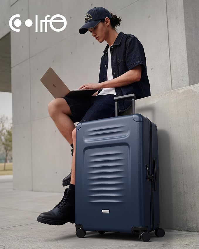 Coolife Checked Suitcases Luggage: Large Travel Luggage with Spinner Wheels Expandable Hardside Suitcases with TSA Lock,29 Inch Blue - Image 2