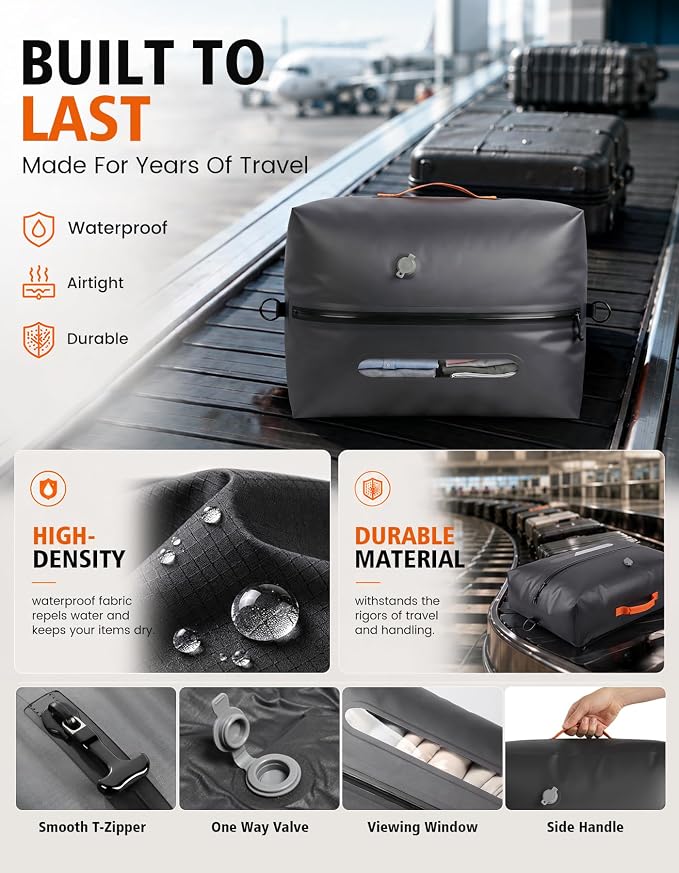 Vacuum Travel Bags with Pump, 34L Space Saver Vacuum Compression Bags for Travel Luggage Suitcase Backpack, Waterproof & Reusable Vacuum Packing Cubes for Clothing (1PCS + Pump) - Image 4