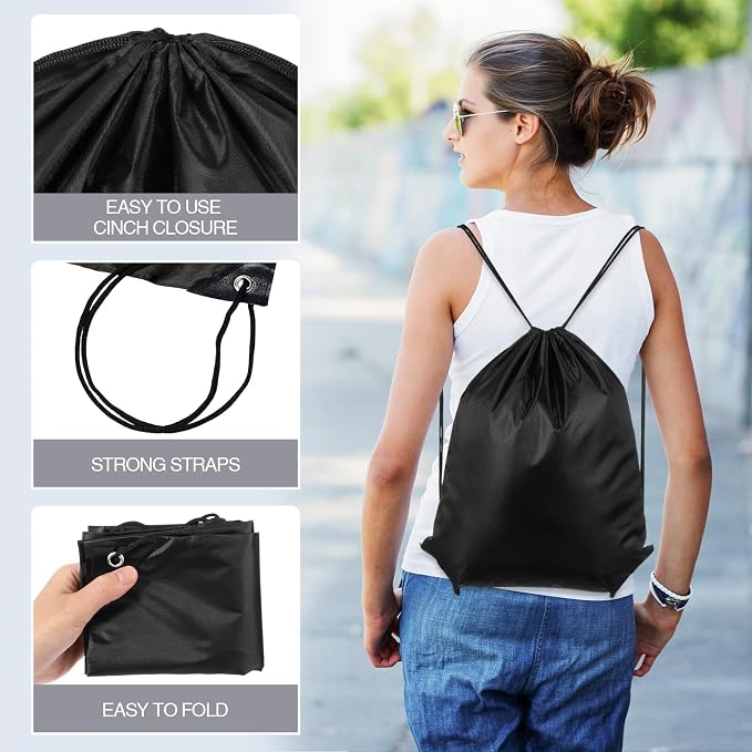 Shappy Drawstring Backpack Bulk Sports Gym Cinch Bag Polyester String Bag for Men Women(Black,150 Pcs) - Image 3