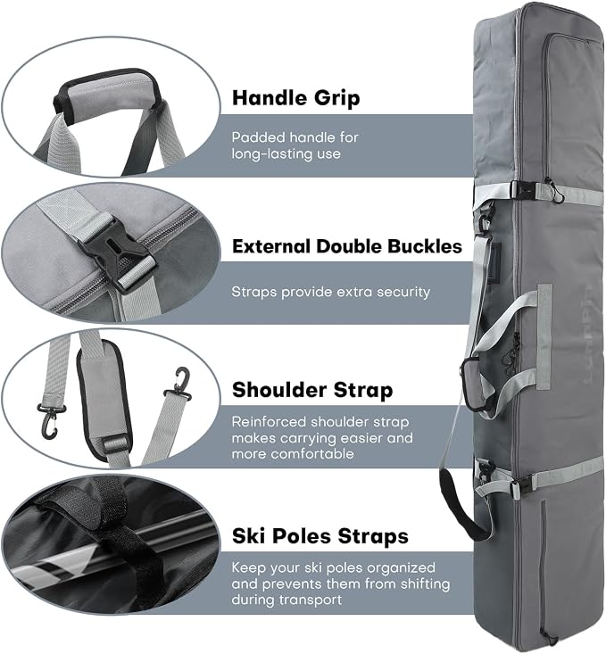 Snowboard Bag 7MM Padding Snowboard &Ski Bag Premium 900D Unisex Board Bag- Snowboard Travel Bags for Flying, Holds Helmet, Board, Boots, & More w/Ski Poles Strap, Strong Handle, Large Zipper - Image 5