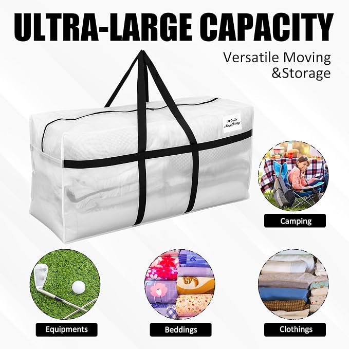 Windyun 4 Pack 57 Gallon Extra Large Moving Bags XXL Heavy Duty Storage Bag with Strong Zipper Handle Jumbo Big Tote Box Foldable for College Dorm Travel Clothes Duffle Blanket Pillow(Transparent) - Image 4