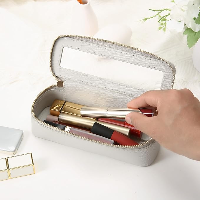 Aveniee Clear Makeup Brush Bag, Slim Brush Holder Cosmetic Case, Small Travel Toiletry Bag for Women, Thin Make up Bags with Zippers, Cute Travel Essentials Srorage Bag.Grey - Image 6