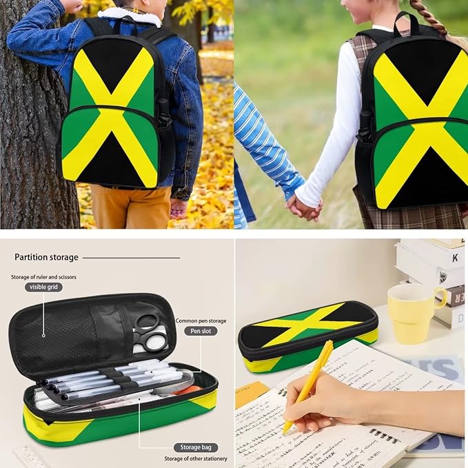 POLERO Jamaica Flag Bookbag Womens Backpack Schoolbags Set with Lunch Tote Bag/Water Bottle Cover/Pencil Case Office Travel Bags - Image 4