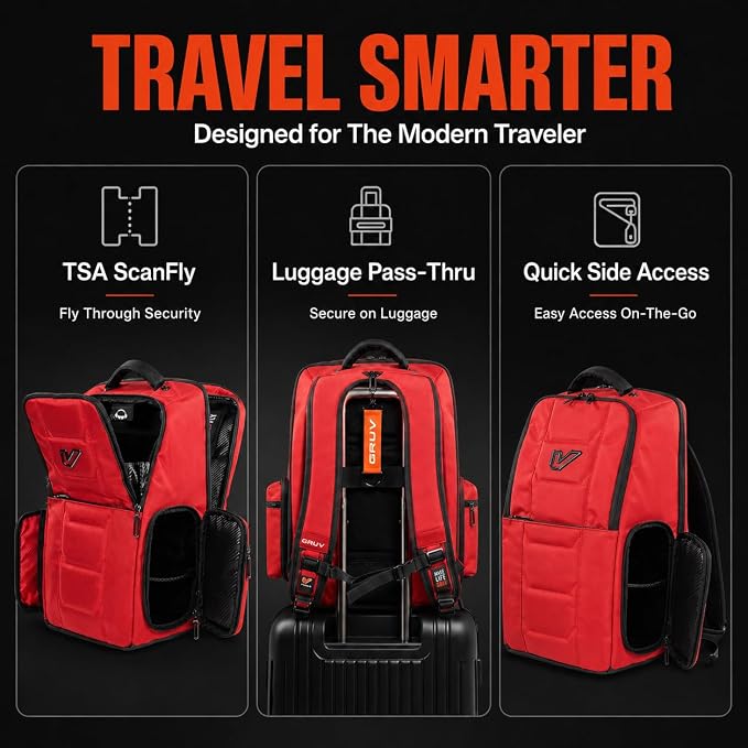 Gruv Gear Travel Laptop Backpack, 20L Red Tech Backpack with Modular Storage Shelves, Dual Access Pockets & TSA-Friendly Design, Compact Carry-On Backpack for Work, Travel & Everyday Carry - Image 3