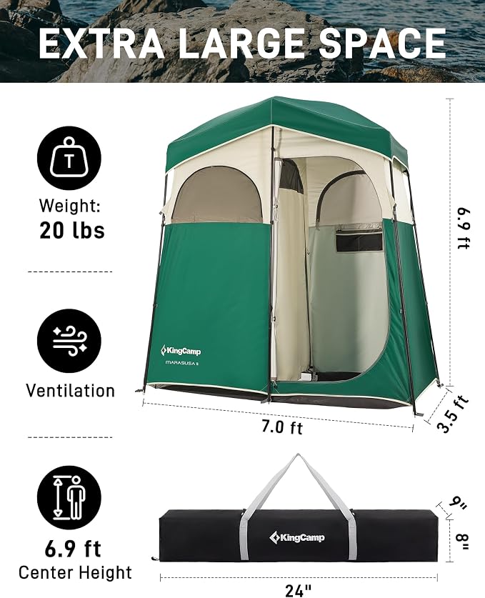 KingCamp Shower Tent, Portable Privacy Tent Outdoor Camping 1/2 Room Toilet Tents with Shower Bag & Dressing Room for Beach, Camping & Hiking - Image 2