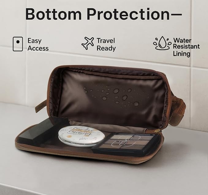 RUSTIC TOWN Leather Toiletry Bag for Men - Travel Gift Shaving Ditty Kit - Bathroom Shower Toiletries Organizer - Cosmetic Makeup Bag for Women - Image 5