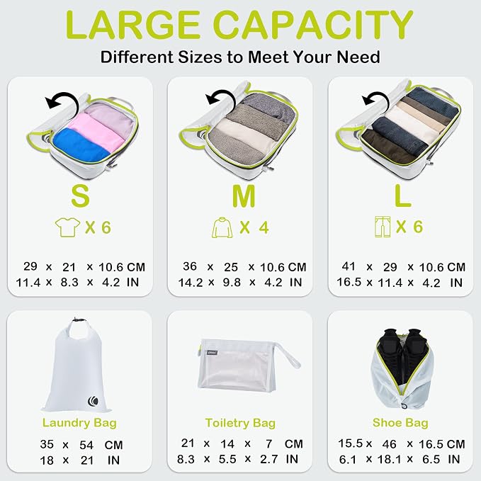 Cipway Compression Packing Cubes, Lightweight Travel Luggage Organizers with Shoe Bag, Toiletry Bag & Laundry Bag, Travel Essentials for Carry on Suitcase (8 Piece,White) - Image 6