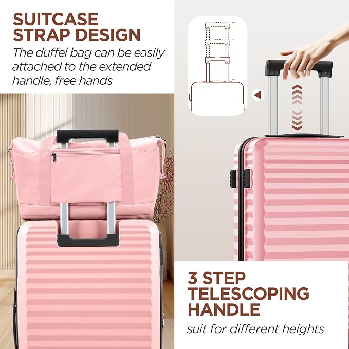 SHOWKOO Luggage Sets 3 Piece Hardside Expandable Suitcase with Double Spinner Wheels Tsa Lock, (Pink, 5 piece set) - Image 6