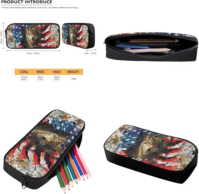 GIFTPUZZ Wolf American Flag Backpack 17 Inch Set Boys | Camo 4-Piece Set, Lunch Box, Water Bottle Sleeve, Back to School Book Bags, Ages 8-10 - Image 7