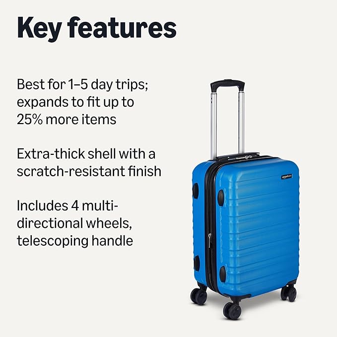 Amazon Basics 21" Hardside Carry-On Luggage with Expandable Space, Scratch-Resistant Surface, Telescoping Handle, Four Multi-directional Wheels, Light Blue - Image 2