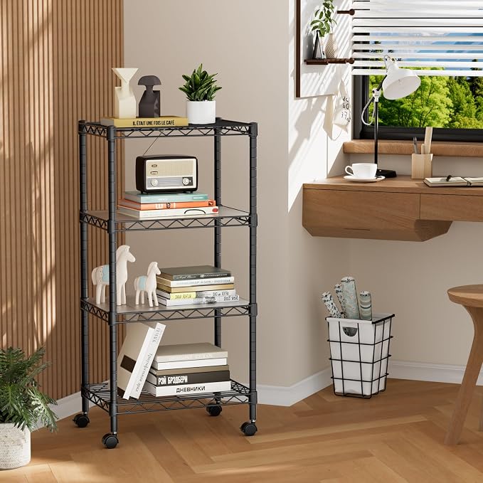 Golpart Small 4 Tier Shelves Storage Wire Shelving Unit Metal Shelf Adjustable Organizers Storage Shelving with Wheels for Bathroom Laundry Room Kitchen Pantry11.7”D x 17.7”W x 44.8”H Black - Image 8