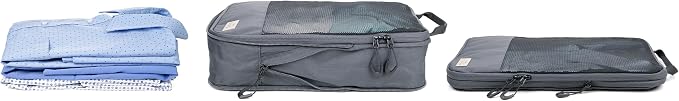 TROIKA Travel Compression Bags Set Blue Cycle Packing Cubes - 3 Zip Bags for Space-Saving Packing Clothes in Suitcase & Backpack - Recycled Sea Plastic - Dark Grey - Image 3