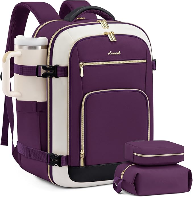 LOVEVOOK Carry On Travel Backpack For Women Flight Approved, 50L Personal Item Backpack Flight Approved, TSA Travel Bag Fit 18 Inch Laptop, Business Weekender Overnight Waterproof Daypack with 3 Cubes by LOVEVOOK