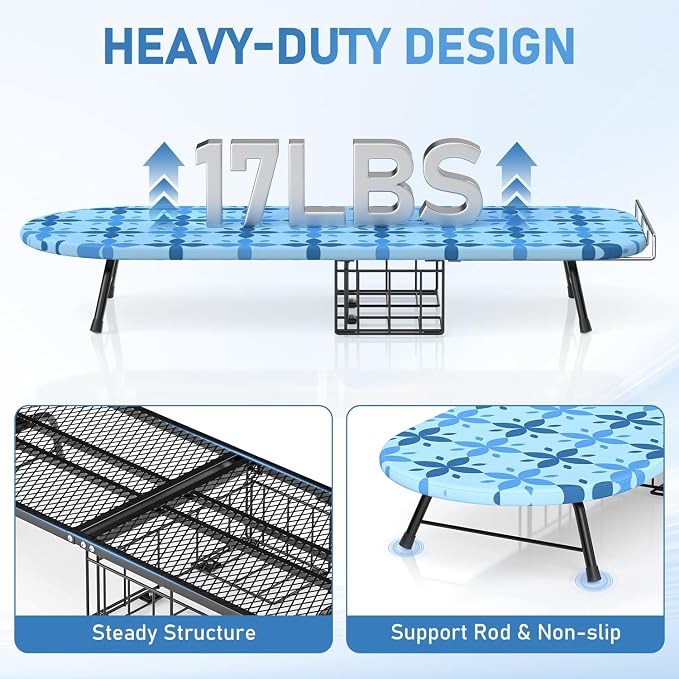 Small Ironing Board Tabletop with Iron Holder, Foldable Mini Iron Board with Iron Rest, Hook for Wall/Door Hanging, Dirt & Heat Resistant Cover, Portable for Home Apartment Travel Laundry Room Sewing - Image 5