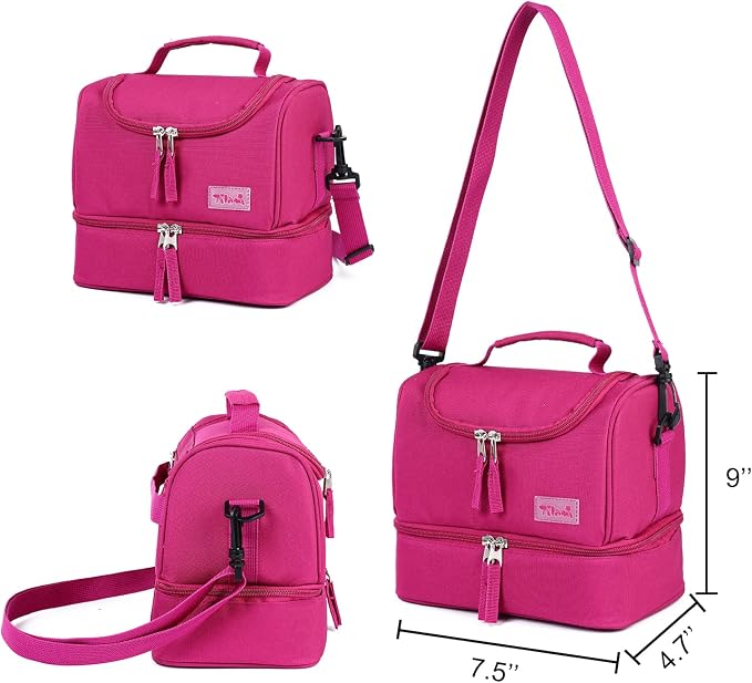 Tilami Rolling Backpack 18 inch Double Handle with Lunch Bag Wheeled Kids Backpack, Deep Pink - Image 6
