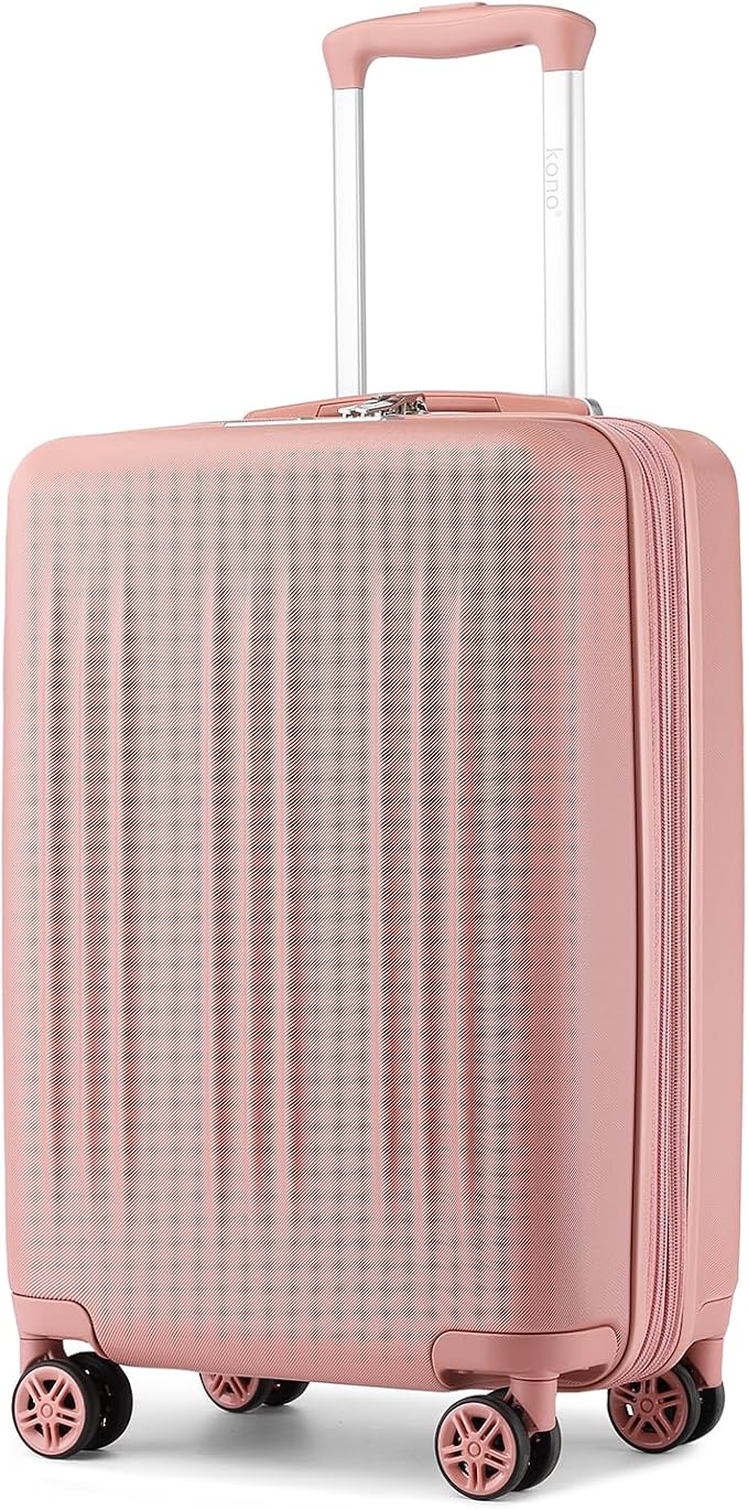 Kono Carry On Luggage 22x14x9 Airline Approved 20 Inch Expandable Suitcase | Lightweight Luggage with Quiet Spinner Wheels & TSA Lock, PC+ABS Hard Shell Suitcase for 1-3 Days Travel, Nude/Rose Gold by Kono