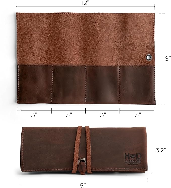 Hide & Drink, Leather Watch Roll Organizer Handmade from Full Grain Leather, Holds Up to 4 Watches, Easy Carry On Watchlover Storage (Bourbon Brown) - Image 4