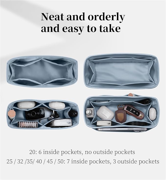 Satin Purse Organizer for Birkin 20, Blue Brume | Custom Fit, Multiple Pockets, Lightweight Purse Essentials, Ideal for Travel, Shopping, and Daily Use - Image 3