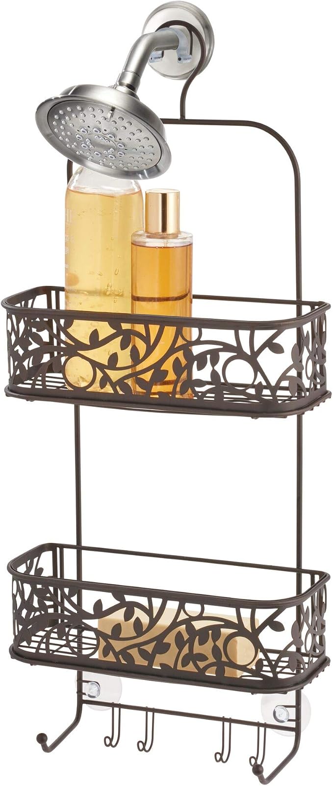 iDesign Vine Metal Wire Hanging Shower Caddy, Extra Wide Space for Shampoo, Conditioner, and Soap with Hooks for Razors, Towels, and More, 10.5" x 4.5" x 25" by iDesign