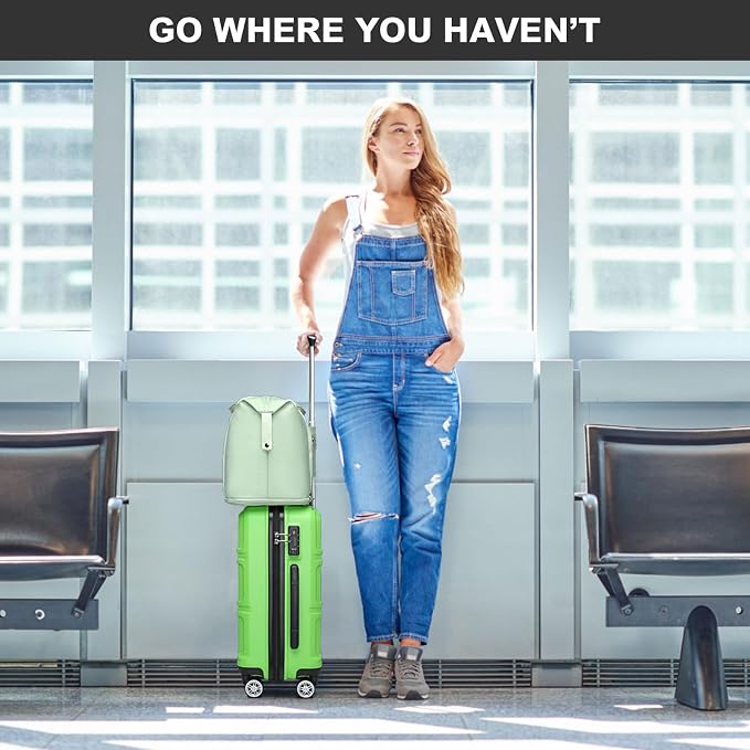 Kono Luggage Set 4 Piece Carry On Hardside Luggage with Spinner Wheels | Lightweight PC+ABS Carry On Suitcase with TSA Lock Apple Green - Image 5