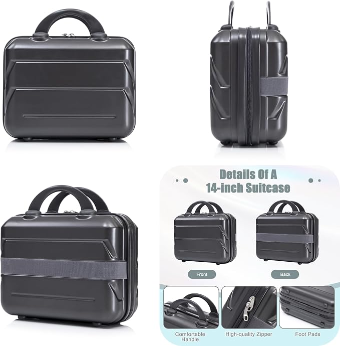 2-Piece ABS Hard Shell Lightweight Carry-On Luggage Set (14" & 20"), 360-Degree Spinner Wheels, Adjustable Telescopic Handle and Combination Lock for Travel, Dark Grey - Image 6