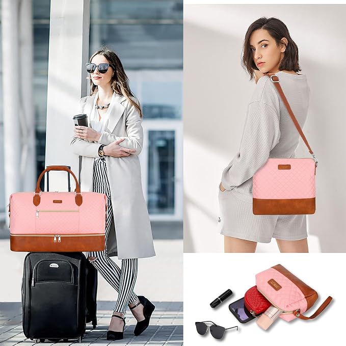 ITIEZY Weekender Overnight Bag for Women - Large Travel Duffel Bag with Shoe Compartment, Gym Duffel Bag Hospital Bag Carry On Tote Bags for Airplanes with Crossbody Bag Toiletry Bag 3Pcs Set - Image 3