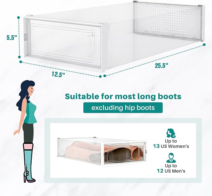 4-Piece Extra Large Boot and Shoe Storage Boxes, Stackable Clear Plastic Shoe Organizer, Space-Saving Shoe Boxes for Boots, Sneakers, and High Heels, Clear - Image 3