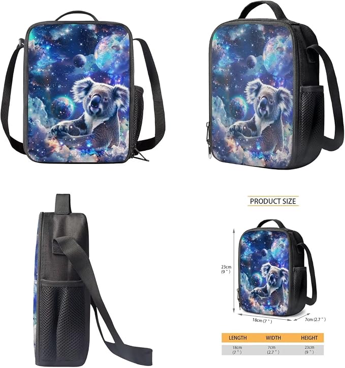 17 Inch Animal Print School Backpack And Lunch Box Set for Kids Lightweight Fantastic Galaxy Koala Backpack for Boys Girls School Bag with Insulated Lunchbox Pencil Case Student Bookbag - Image 5