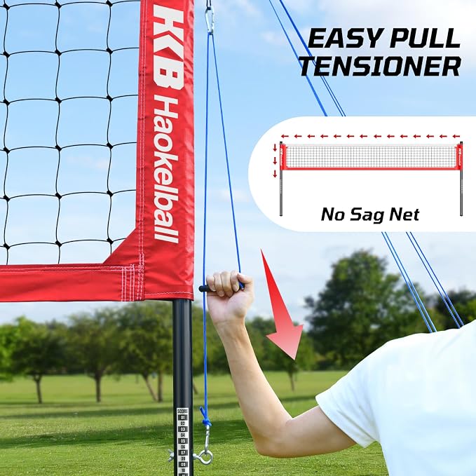 Haokelball Outdoor Volleyball Net Set for Backyard, 32FT Regulation, 3-Level Adjustable Height & Anti-Sag Tension System, Heavy Duty Thick Poles, Includes Volleyball, Pump, Boundary Line and Carry Bag - Image 2