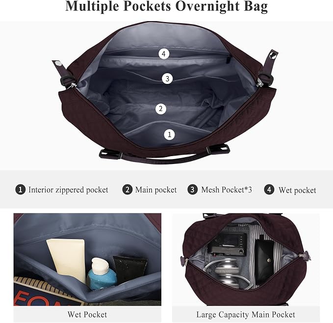 Travel Duffel Bag, Carry On Overnight Weekender Bags for Women | Travel Bag with Wet Pocket & Trolley Sleeve, For Spirit Airlines 18x14x8 Personal Item Bag - Image 3