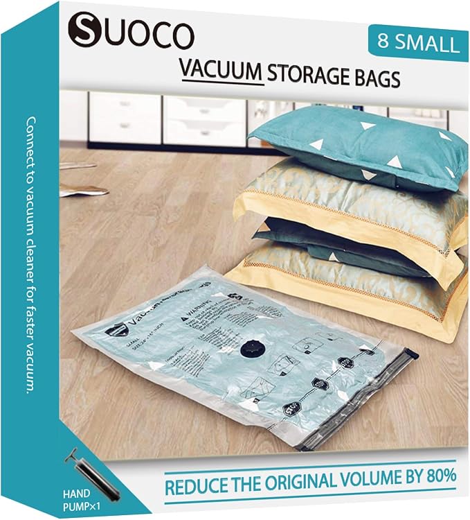 Vacuum Storage Bags, Compression Packing Space Saver Seal Bags for Clothing Bedding Comforters Blankets Pillows, 8 Small by SUOCO