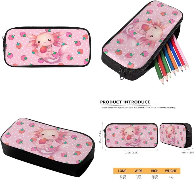 Personalized Axolotl Backpack with Lunch Box Kids Girls Custom Strawberry Bookbag for 1st Grade Elementary School Book Bags Primary Back Pack Lunch Bag Pencil Case Water Bottle Holder Set - Image 6