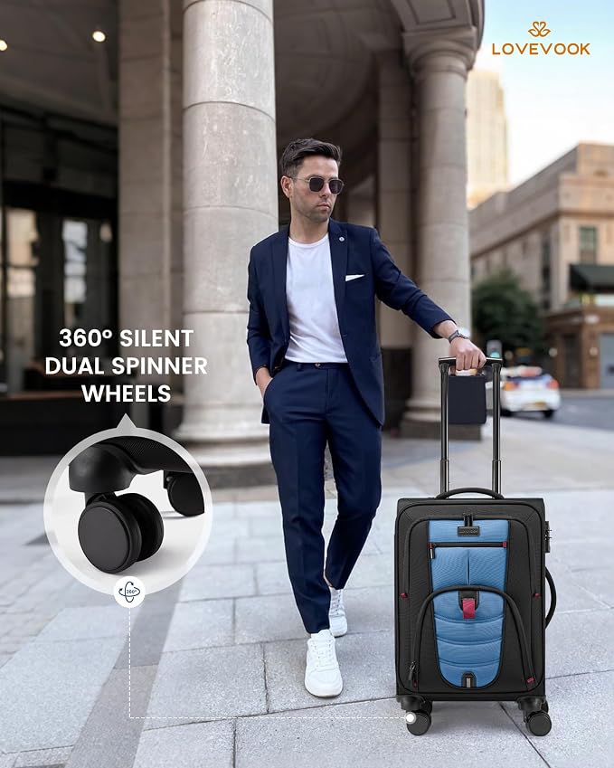 Carry On Luggage 22x14x9 Airline Approved, 22-Inch Suitcases with Spinner Wheels, Softside Carry-on Luggage with TSA Lock for Men Women Business Trip, Lightweight Large Capacity Luggage for Travel - Image 2
