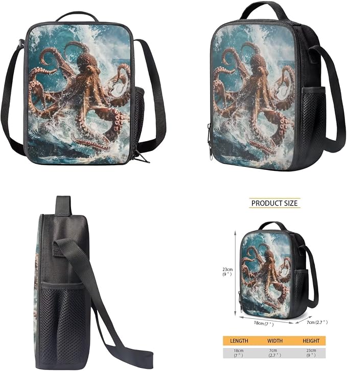 17 Inch Animal Print School Backpack And Lunch Box Set for Kids Lightweight Angry Sea Octopus Backpack for Boys Girls Sturdy School Bag with Insulated Lunchbox Pencil Case Student Bookbag - Image 5