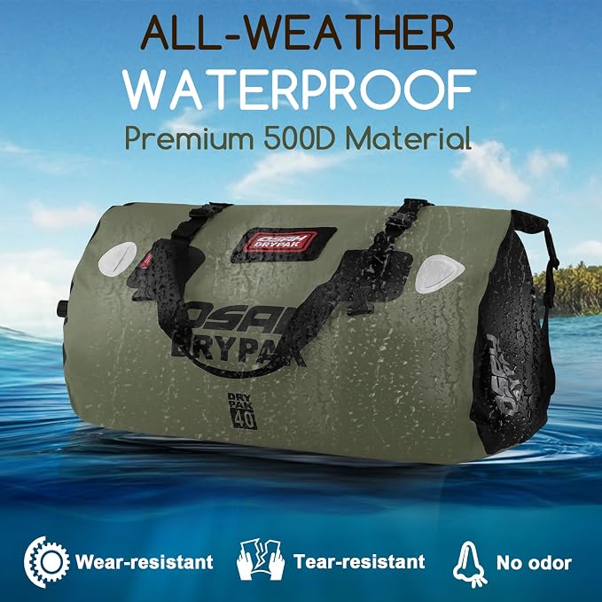 OSAH DRYPAK Waterproof Duffel Bag - Motorcycle Dry Bag Tail Bag with Large Storage Space, Waterproof Luggage Duffle Bags with Outer Mesh Zipper Pocket for Camping, Kayaking, Fishing & Traveling - Image 4