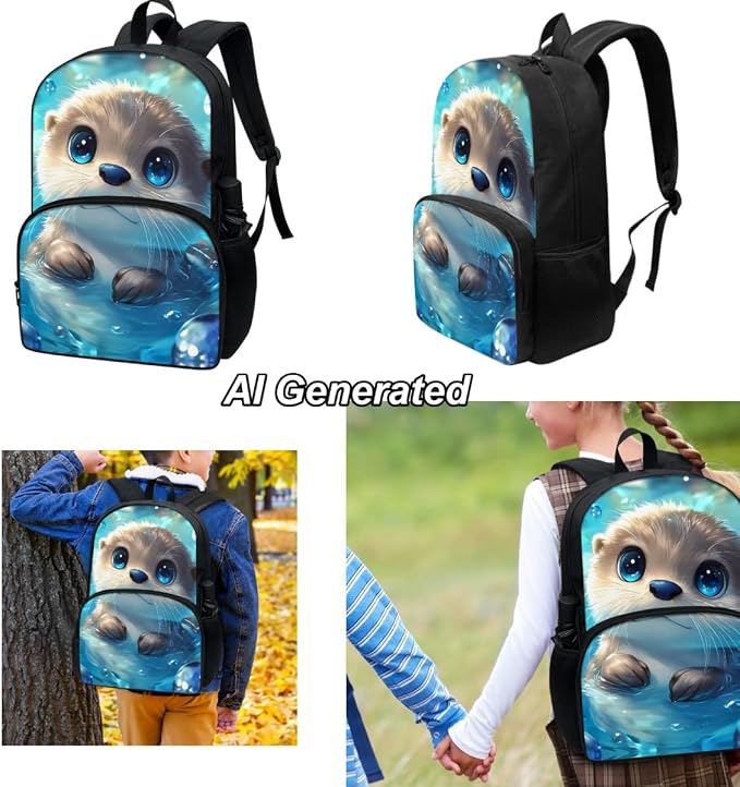Otter Boys Backpack and Lunch Box Set 6-12 Elementary School Bag Set with Lunch Bag Pencil Case 3Pcs Kids Bookbag for Middle School - Image 3