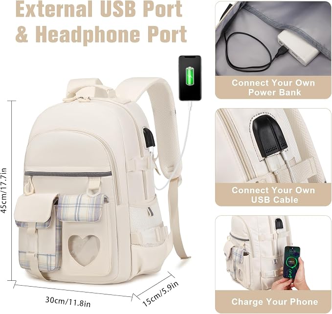 ACESAK Backpack for Girls - Bookbag Backpacks Schoolbag for Girls Kids Teen Women Casual Travel Daypacks - School Bag Elementary Middle School College Cute Backpack with Lunch Box (Beige) - Image 3