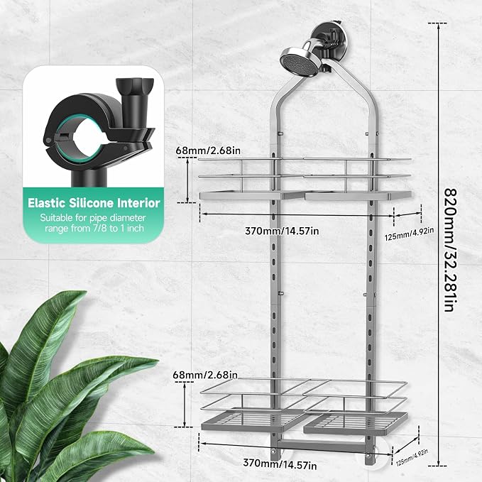 Shower Caddy Hanging for Handheld Showerheads Adjustable Hagging Shower Caddy, Stainless Steel Hose Hanging Shower Organizer 4 Levels Height Shower Rack (Sliver) - Image 7