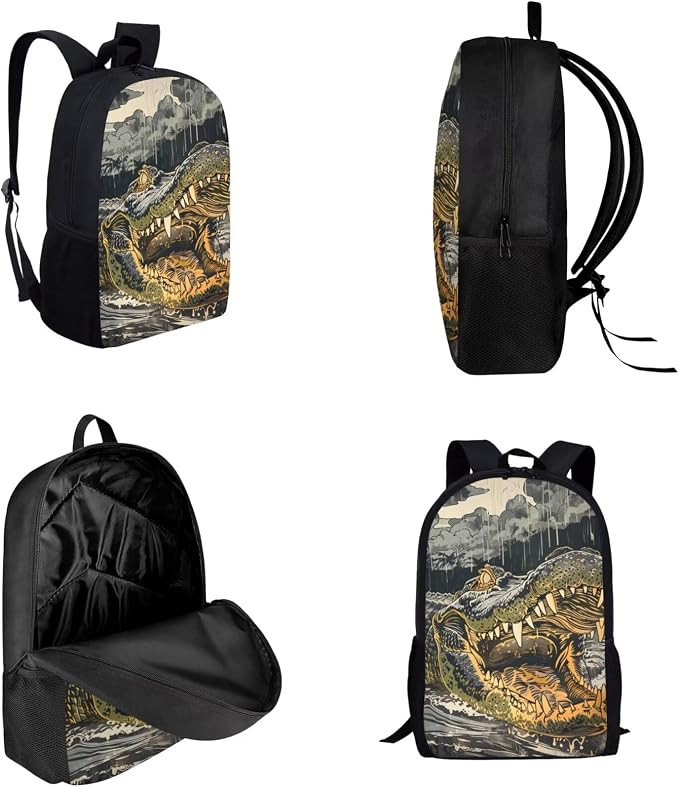 17 Inch Animal Print School Backpack And Lunch Box Set for Kids Lightweight Angry Alligator Backpack for Boys Girls Sturdy School Bag with Insulated Lunchbox Pencil Case Student Bookbag - Image 3