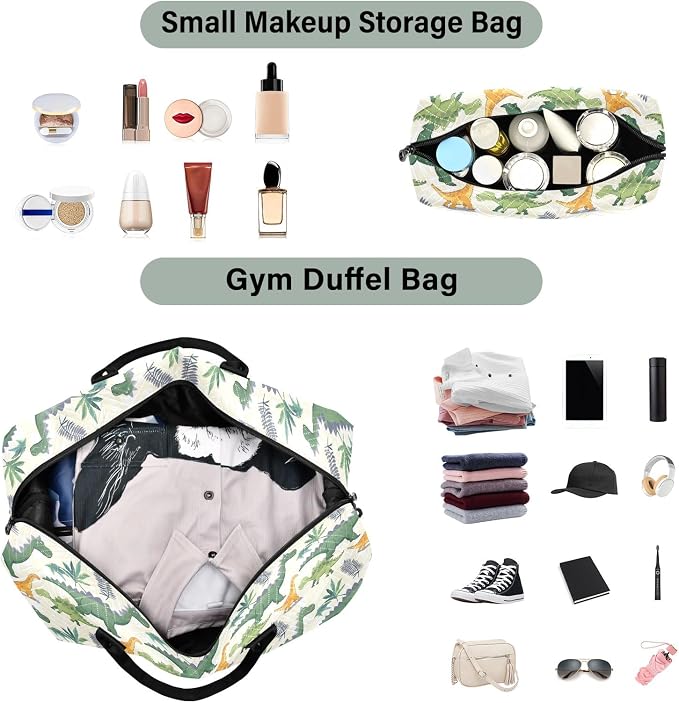 senya Weekender Bags Travel Duffel Gym Bag Green Dinosaurs Carry on Overnight Tote Bag with Toiletry Bag for Airplane Travel Trip Gym Yoga, g368733851p1006c1071s2442 - Image 4