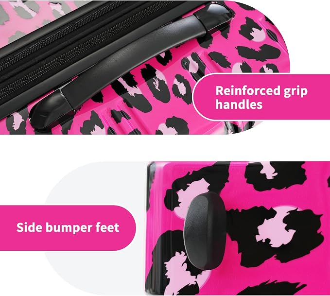 Merax Suitcase Set, Hardshell Luggage Sets 3 Piece with Spinner Wheels | Expandable Durable Suitcase with TSA Lock Lightweight 20" 24" 28", Hot Pink Leopard - Image 7