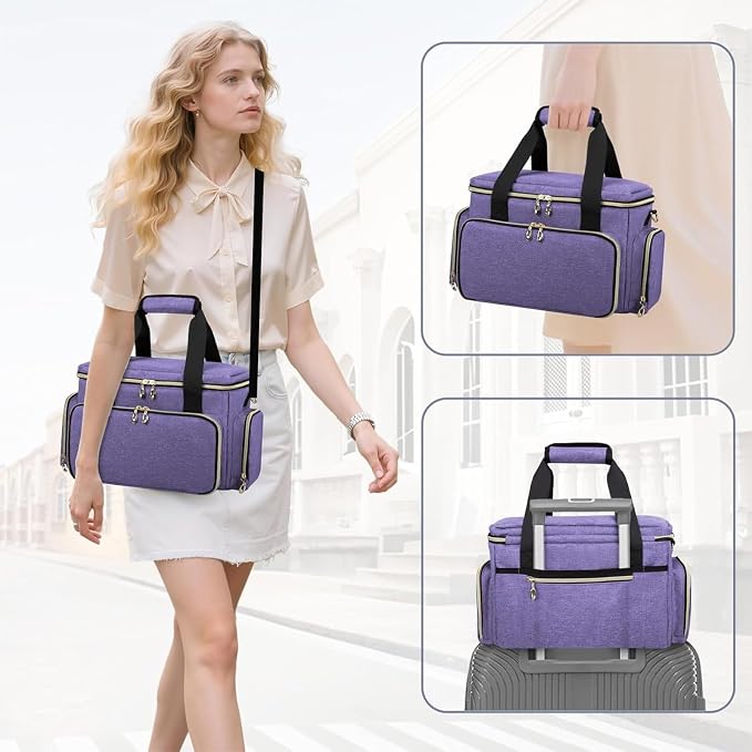 GDNasist Large Makeup Bag, Portable Travel Makeup Bag Organizer for Women Girls with 2 Removable Pouches & Detachable Dividers, Cosmetic Travel Bag, Toiletry Bag for Makeup and Hair Supplies, Purple - Image 7